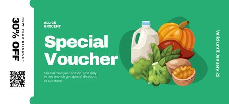 Special Voucher for Grocery in Green Coupon 3.75x8.25in Πρότυπο σχεδίασης