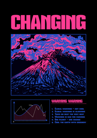 Climate Change Awareness with Volcano Poster Tasarım Şablonu
