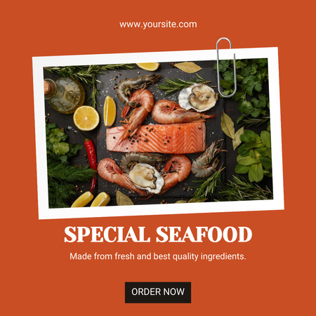 Seafood Special Offer in Orange Frame Instagram Design Template