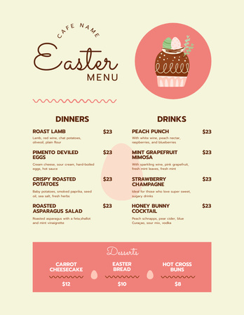 Easter Offer of Festive Meals with Sweet Cupcake Menu 8.5x11in Design Template