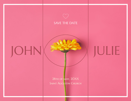 Szablon projektu Zawiadomienie o uroczystości ślubnej z żółtym kwiatem na różowo Thank You Card 5.5x4in Horizontal