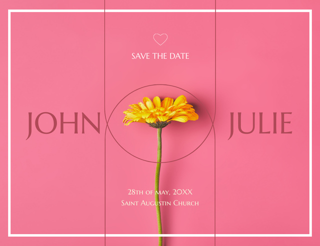 Plantilla de diseño de Wedding Celebration Announcement with Yellow Flower on Pink Thank You Card 5.5x4in Horizontal 