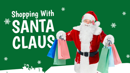Designvorlage Weihnachtseinkäufe mit Santa Claus Green für Youtube Thumbnail