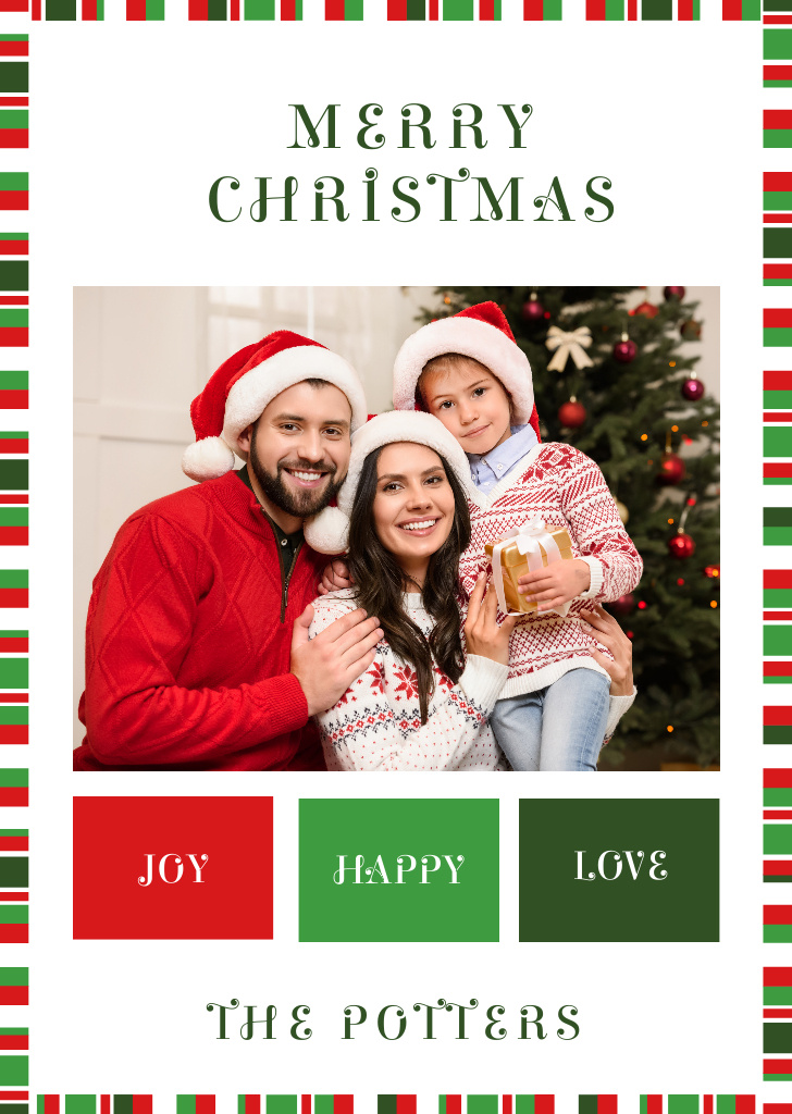 Christmas Greeting from Happy Family Postcard A6 Vertical Design Template