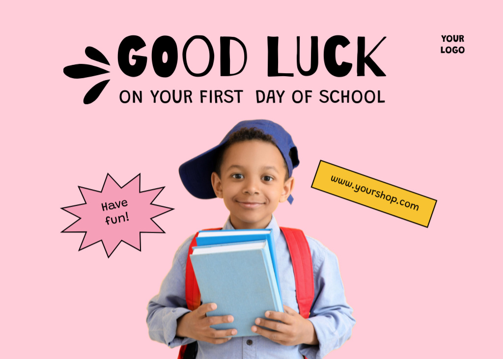 Good Luck on First Day at School Postcard 5x7in Šablona návrhu