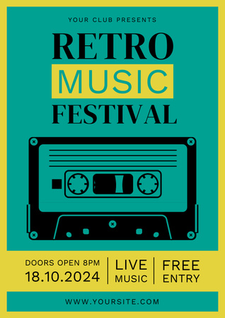 Nosztalgikus Retro Zenei Fest ingyenes belépéssel Poster tervezősablon