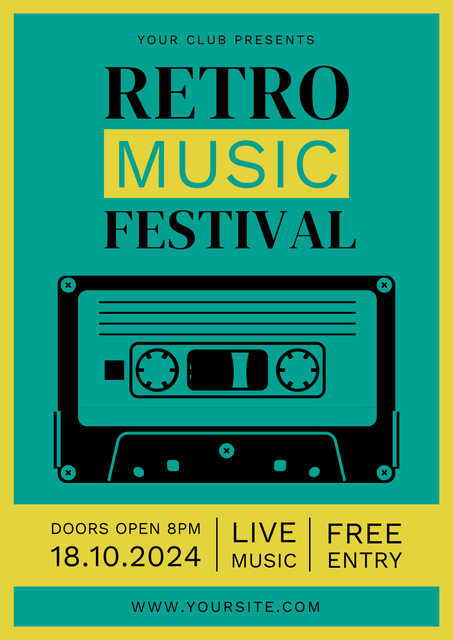 Nostalgic Retro Music Fest With Free Entry Poster – шаблон для дизайна