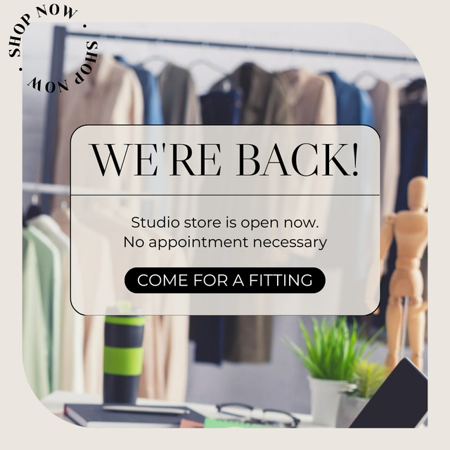 Fashion Studio Opening Announcement with Clothes on Hangers Instagram – шаблон для дизайна