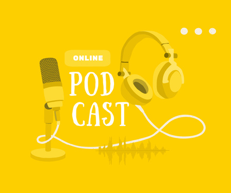Template di design Podcast Ad with Headphones and Microphone Facebook