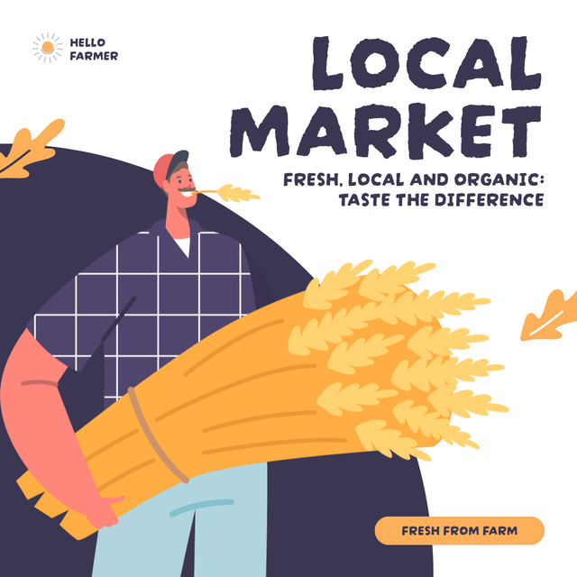 Local Market Announcement with Farmer and Wheat Instagram ADデザインテンプレート