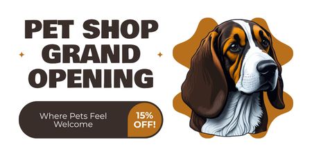 Desconto para abertura de pet shop com cachorro fofo Twitter Modelo de Design