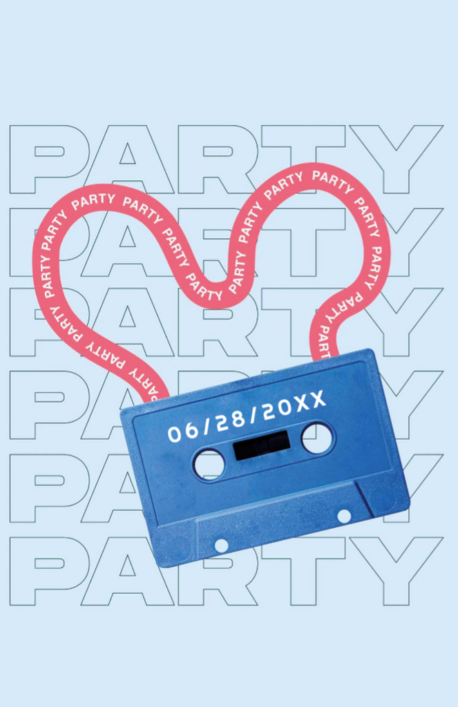 Thrilling Party Announcement With Cassette And Tape Invitation 5.5x8.5in Šablona návrhu