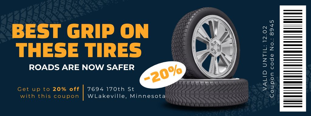 Discount on Car Tires on Blue Coupon Design Template