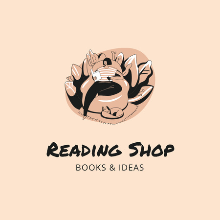 Plantilla de diseño de Bookstore Announcement with Woman Logo 1080x1080px 