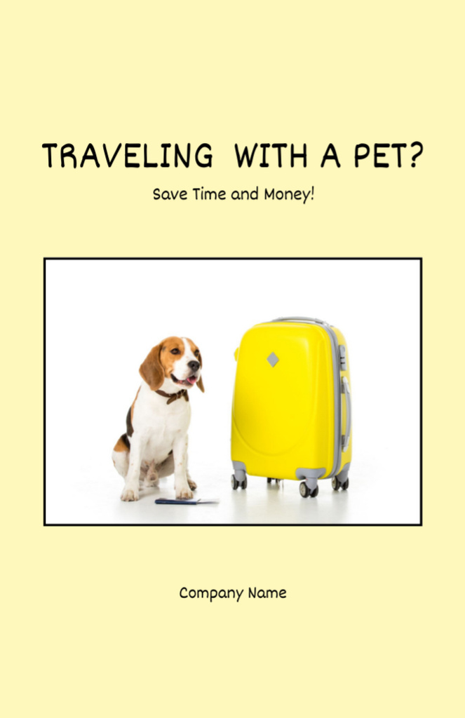Beagle Dog Sitting near Yellow Suitcase Flyer 5.5x8.5in tervezősablon