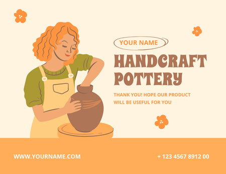 Platilla de diseño Offer of Handmade Pottery with Woman Potter Thank You Card 5.5x4in Horizontal