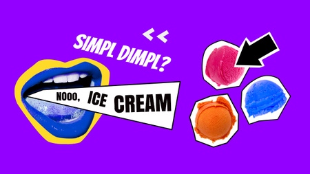 Designvorlage Colorful Ice Cream Balls and Funny Mouth with Blue Lips für Youtube Thumbnail