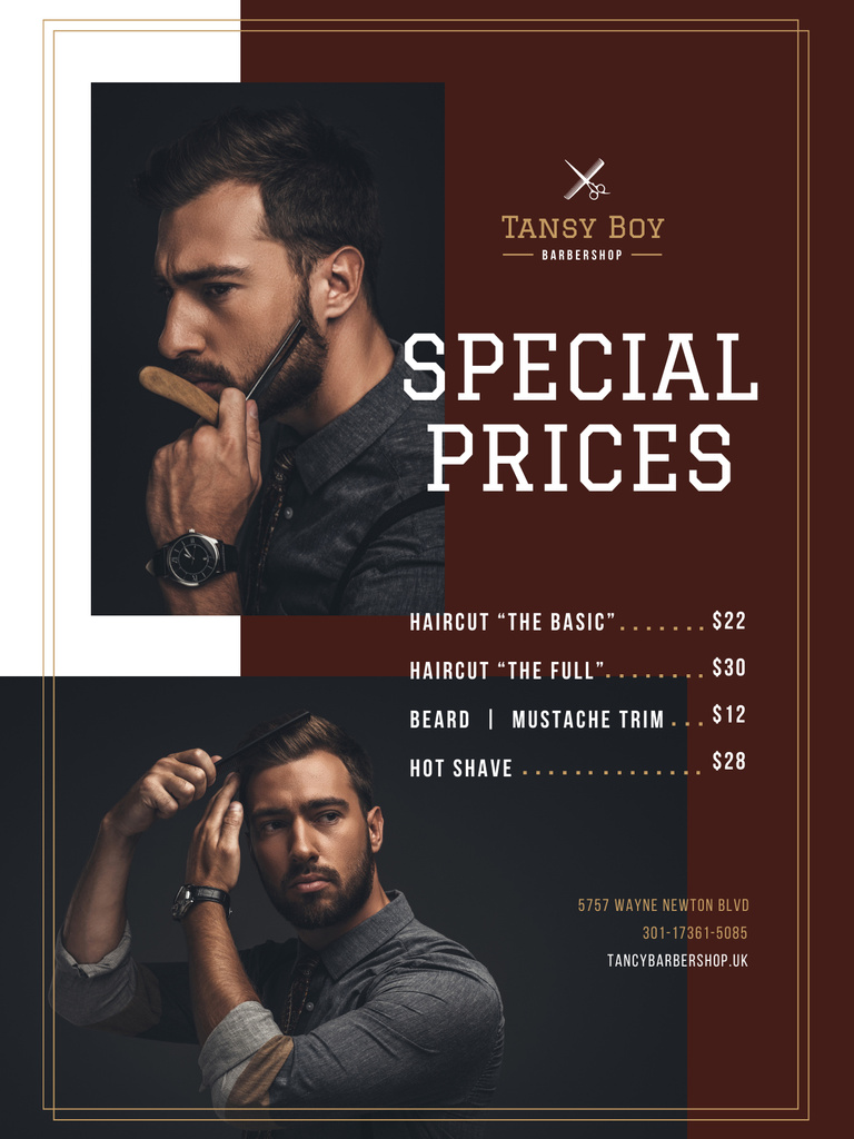 Designvorlage Barbershop Ad with Collage of Stylish Bearded Man für Poster US