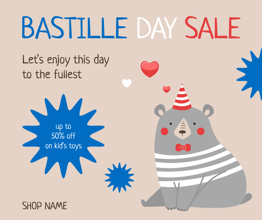 Plantilla de diseño de Bastille Day Kids Toys Discount Facebook 