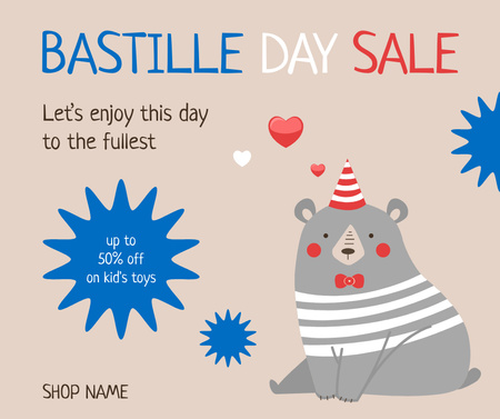 Ontwerpsjabloon van Facebook van Bastille Day Kids Toys Discount