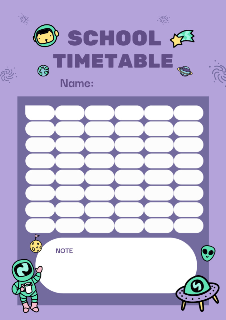 School Timetable with Funny Astronaut Schedule Planner Design Template