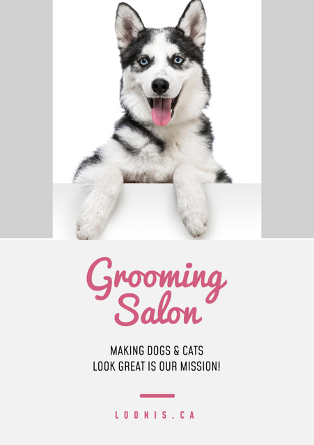 Grooming Salon Services Ad with Cute Dog Flyer A5デザインテンプレート