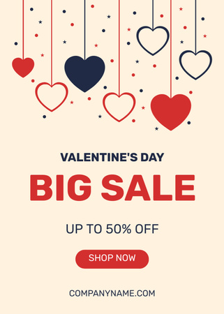 Valentine's Day Sale Offer With Hearts Postcard 5x7in Vertical Design Template