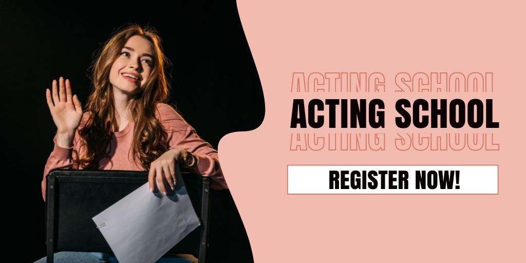 Registration for Acting School with Pretty Actress Twitter tervezősablon