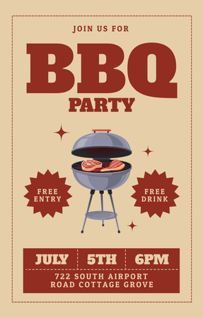 BBQ Party Announcement on Beige Invitation 4.6x7.2in Design Template
