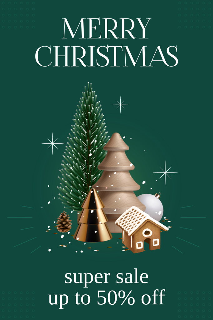 Plantilla de diseño de Xmas Promo with Christmas Figurines on Green Pinterest 