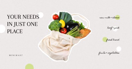 Groceries Store Ad with Vegetables in Bag Facebook AD Design Template