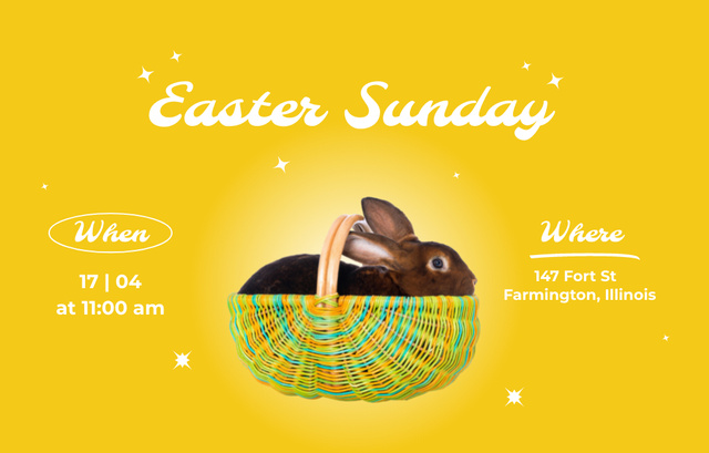 Easter Sunday Service Announcement on Bright Yellow Invitation 4.6x7.2in Horizontal Design Template