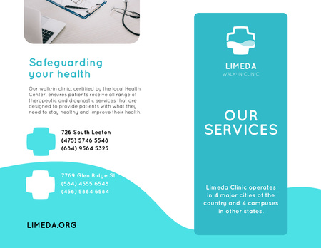 Clinic Services Ad with Doctors Attributes Brochure 8.5x11in Bi-fold Design Template