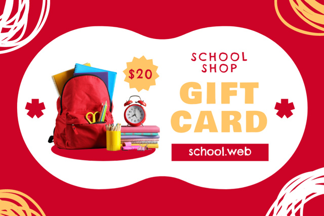 Gift Voucher to School Store on Red Gift Certificate Πρότυπο σχεδίασης