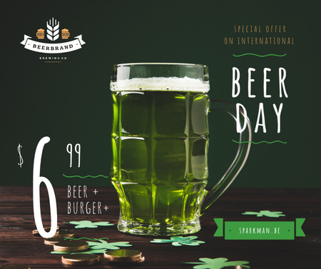 Beer Day Offer Glass and Snacks  Facebook Design Template