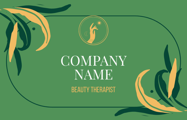 Beauty Salon Ad with Illustration of Female Hands on Green Business Card 85x55mm Modelo de Design