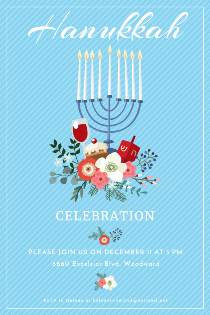 Hanukkah Celebration Invitation Menorah on Blue Tumblr Tasarım Şablonu