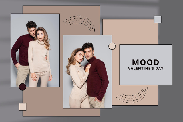Elegant Collage with Beautiful Couple for Valentine's Day Mood Boardデザインテンプレート