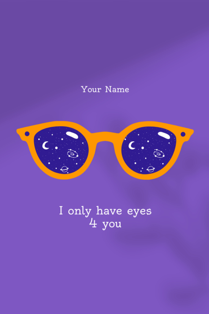 Designvorlage Love Phrase With Sunglasses für Postcard 4x6in Vertical