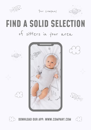 Cute Newborn Baby on Phone Screen Posterデザインテンプレート