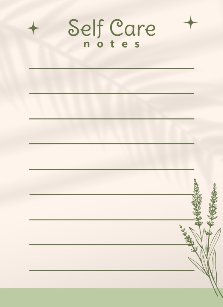 Self Care Planner with Green Plant Notepad 4x5.5in Design Template