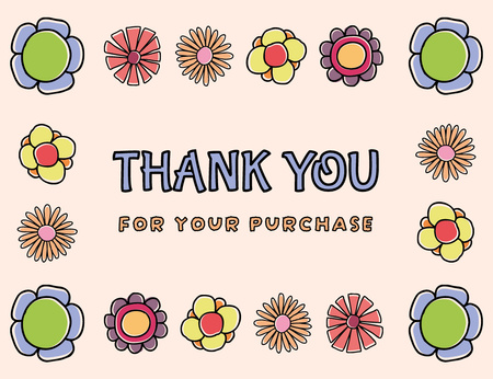 Thank You Letter with Colorful Simple Flowers Thank You Card 5.5x4in Horizontal Design Template
