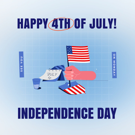 Happy Independence Day with America Flag Animated Post Design Template