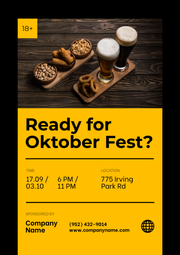 Oktoberfest Celebration Announcement with Beer Flasses and Nuts Flyer A4 Πρότυπο σχεδίασης