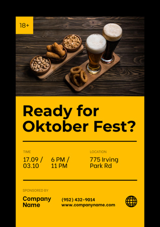 Oktoberfest Celebration Announcement with Beer Flasses and Nuts Flyer A4 Design Template