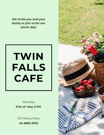 Picnic On a Lawn in Outdoor Cafe Invitation 13.9x10.7cm Design Template
