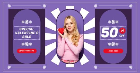 Special Valentine's Day Sale with Cute Blonde Facebook AD Design Template