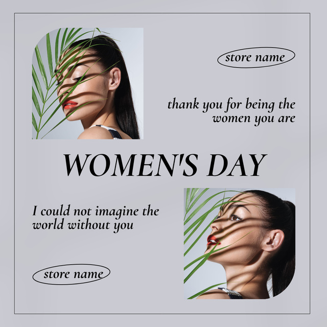 Women's Day Greeting with Beautiful Woman with Leaf Instagramデザインテンプレート