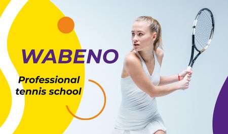 Template di design Tennis School Ad with Young Woman with Racket Business card