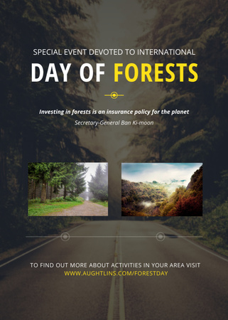 Szablon projektu Wydarzenie dotyczące zasobów leśnych świata z widokiem na leśną drogę Postcard 5x7in Vertical
